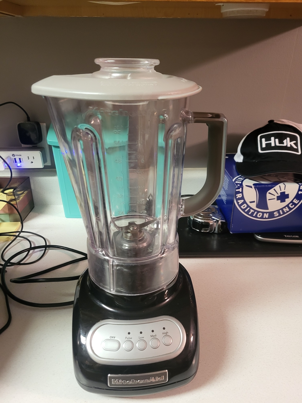 KitchenAid Black and Clear Countertop Blender with White Lid